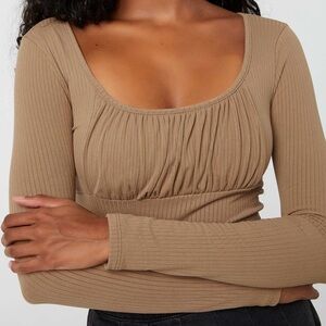 Women's Tan Ribbed Long Sleeve Top
